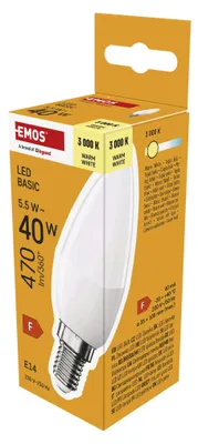 LED žárovka Basic svíčka / E14 / 5,5 W (40 W) / 470 lm / teplá bílá