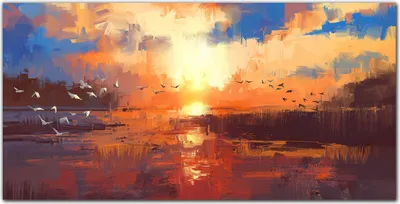 Produktbild von Coloray - Bild aus Glas - Glasbilder - 100 x 50 cm - Küche Wanddekoration Dekoration Wohnzimmer Gehärtetes Glas Glasblock mit Bild - Lake Sonnenuntergang Wolken