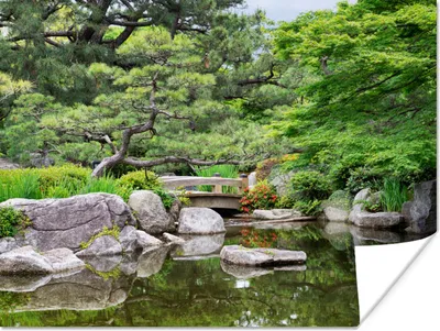 Produktbild von MuchoWow® Poster Japanisch - Natur - Wasser - Steine - Bäume 120x90 cm - Wandbild