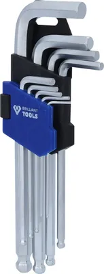 Produktbild von Brilliant Tools Winkelstiftschlüssel-Satz, 9-tlg., Innensechskant-Profil, kurz