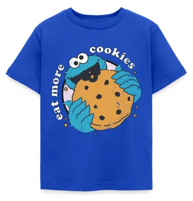 Produktbild von Spreadshirt Sesamstraße Krümelmonster Eat More Cookies Kinder T-Shirt, 98/104 (3-4 Jahre), Royalblau