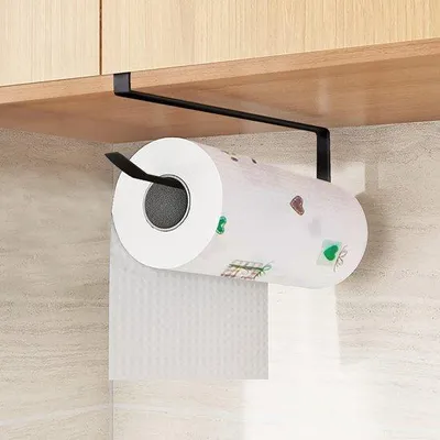 Produktbild von Unyqoos® Küchenrollenhalter 27 cm – platzsparender Wandhalter ohne Bohren, schwarzes Eisen mit Rostschutzbeschichtung, für Standard-Papierrollen (Küche & Bad)