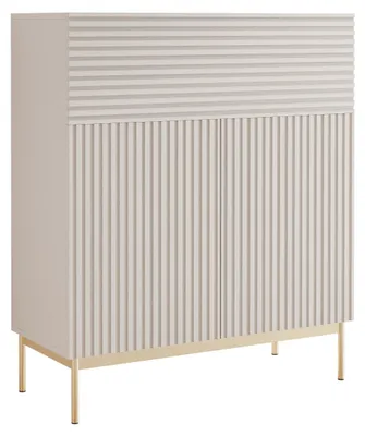Produktbild von Selsey Linearis - Highboard mit 2 Türen, Klappfach und LED, Kaschmirgrau 92 cm