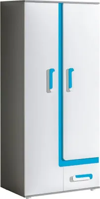 Produktbild von Moderner Jugendzimmer - Kleiderschrank Oskar 01 mit 2 Türen, Farbe: Anthrazit / Weiß / Blau - 192 x 85 x 50 cm, 1 Kleiderstange, flache Griffe, 1 Schublade