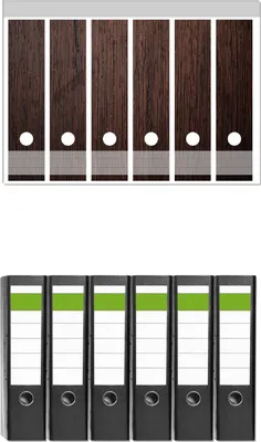 Produktbild von Wallario 6 Stück breite Ordner inkl. Klebeetiketten mit Motive Holz-Optik Textur dunkelbraunes Holz -  Set mit Rückenschildern / Ordnerrücken Stickern