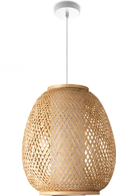 Produktbild von Deckenlampe Bambus Hängeleuchte Boho Wohnzimmer Korblampe Hängend Vintage E27 Leuchten Farbe / Größe Natur (Ø32cm)