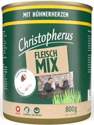 Produktbild von Christopherus Fleischmix mit Hühnerherzen 800g, Adult, jede Rasse, Huhn, Herz, Geflügel, 800 g, Ohne Soja
