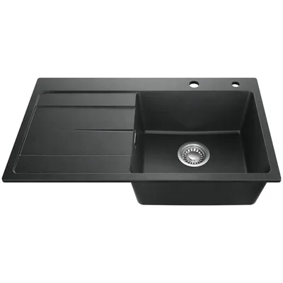 Produktbild von CECIPA Max 78*45 Quarzstein-Arbeitsplatte mit Einzelbeckenspüle, verschleißfest, korrosionsbeständig und hochtemperaturbeständig, schwarz