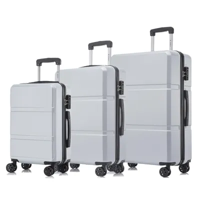 Zdjęcie produktu dla Walizka podróżna yonsly Premium Zamek TSA, zamek błyskawiczny YKK Walizka z twardą skorupą Walizka kabinowa Walizka na kółkach Walizka Podręczny bagaż (srebrna, zestaw M-L-XL)
