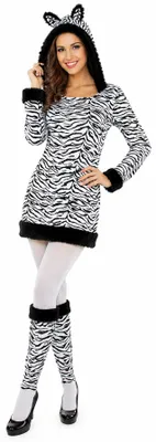 Produktbild von Zebra Tierkostüm für Damen | Kleid mit Stulpen Größe: 36/38