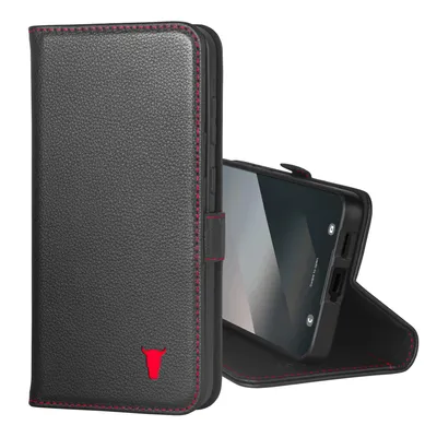 Image de TORRO Galaxy S25 FE Housse en cuir (avec support - noir avec détail rouge)