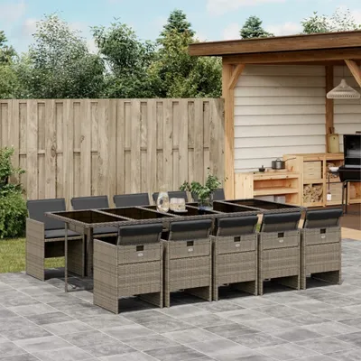 Produktbild von 2024 cloris 11-tlg. Garten-Essgruppe mit Kissen Grau Poly Rattan - Gartenmöbel-Sets“2024 cloris