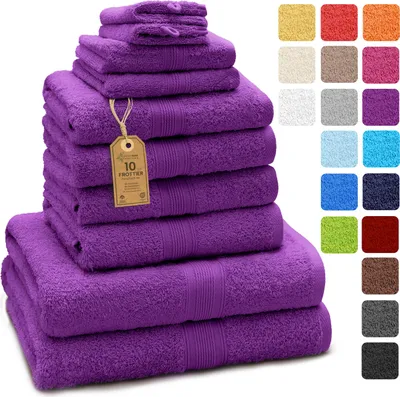 Produktbild von Frottier Handtuch-Set, 4X Handtücher, 2X Duschtücher, 2X Gästetücher, 2X Waschhandschuhe, Lila