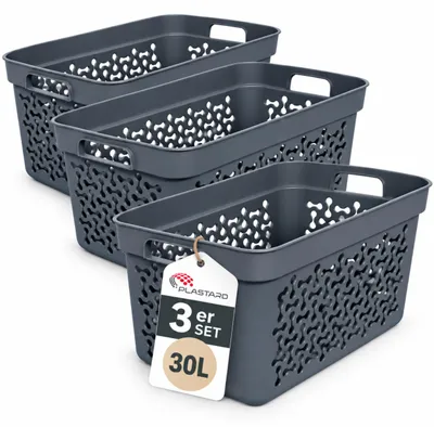 Produktbild von Plastard Wäschekorb 3er Set 30 Liter Blau aus Kunststoff mit Griffen