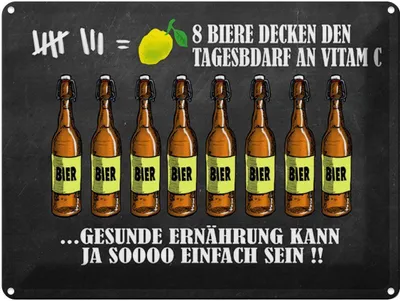 Produktbild von vianmo Blechschild 30x40 cm 8 Biere Tagesbedarf Vitamin C Spruch Zitat