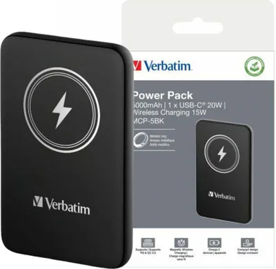 Zdjęcie produktu dla Verbatim Charge 'n' Go, 5000 mAh, Litowo-polimerowy (LiPo), Quick Charge 3.0, Bezprzewodowe ładowanie, Czarny