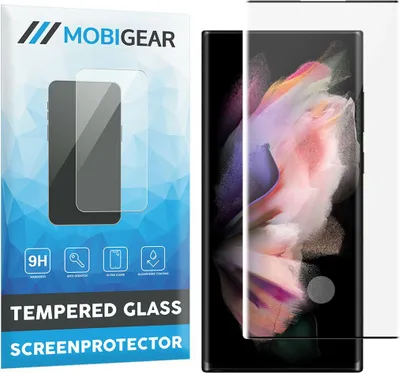 Produktbild von Mobigear Gebogener Displayschutz für Samsung Galaxy S23 Ultra, gehärtetes Glas, Displayschutzfolie - Kompatibel mit Hüllen - Schwarz
