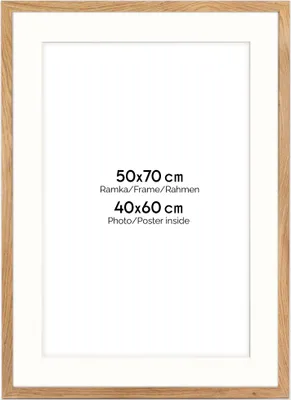 Immagine prodotto di Cornice FRAMAI® 50x70 cm in finitura rovere – con passe-partout – telaio in MDF, plexiglass infrangibile, ecologica, con gancio e supporto – formato verticale e orizzontale