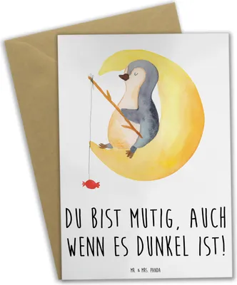 Produktbild von Mr. & Mrs. Panda Glückwunschkarte Angst vor Dunkelheit überwinden - Weiß - Geschenk, Heldenkräfte, Trost, Selbstvertrauen stärken, Ermutigung, Grußkarten, Zuversicht, Mut