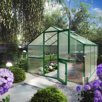 Produktbild von KGT Gewächshaus "Orchidee III" moosgrün 9,6 m² 10 mm HKP