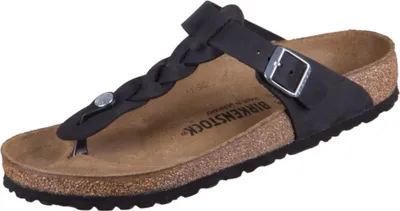 A single black Birkenstock sandal with a braided strap.