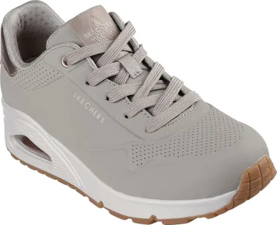 A single gray Skechers Uno Golden Air sneaker is shown from a side angle against a white background.
