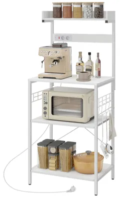 Produktbild von Kš¹chenregal mit 2 Steckdosen, Mikrowellenablage, verstellbarem Regal mit Haken, 60 x 42 x 137 cm, wei?