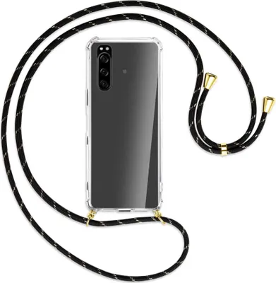 Produktbild von Handykette Backcover-Schutzhülle mit Band (Metall goldfarben) für Sony Xperia 5 III (XQBQ62G) - schwarz/gold