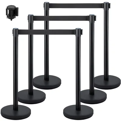 Obrázok produktu pre VEVOR stĺpiky bariér na kontrolu davu, 6-pack bariér na kontrolu davu s 3 6,5ft zaťahovacími popruhmi, stĺpiky bariér na kontrolu davu, jednoduchá montáž