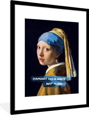 Produktbild von MuchoWow® Gerahmtes Poster Das Mädchen mit dem Perlenohrring - Zitat - Vermeer 60x80 cm - Poster mit Schwarzem Bilderrahmen Wandposter Rahmen Foto Bilder - Wohnzimmer - Dekorationen - Prämie