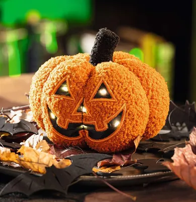 Produktbild von LED Deko "Halloween Kürbis" aus Teddystoff, Herbstdeko, Halloweendeko innen, Dekokürbis mit Beleuchtung, Herbst Dekoration Wohnzimmer