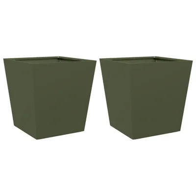 Produktbild von vidaXL Pflanzkübel 2 Stk. Olivgrün 40x40x40 Stahl