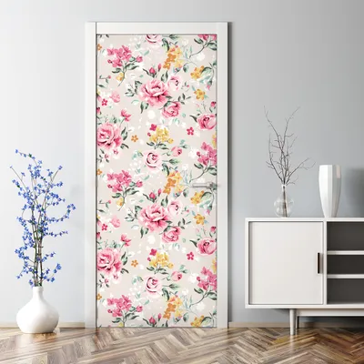 Produktbild von Dekorative Türtapete selbstklebend Klebefolie Türposter Türaufkleber Blumen und Schädel 70 x 200 cm