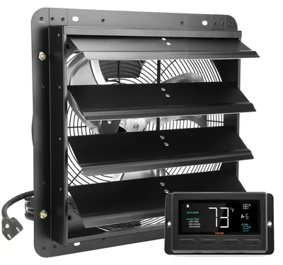 Image de Ventilateur d'extraction VEVOR, 406 mm, régulateur de température et d'humidité, moteur EC, 1747 CFM, ventilateur mural avec régulateur de vitesse pour montage mural, aération et refroidissement pour serres, garages, hangars