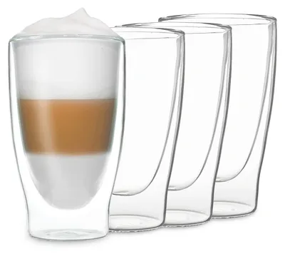 Zdjęcie produktu dla DUOS®, szklane kubki do latte macchiato, 4 x 400 ml, kubki z podwójnymi ściankami