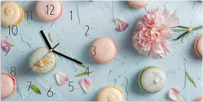 Produktbild von Wanduhr aus Glas mit Motiv Französische Macarons- 60 x 30 cm - inkl. Aufhängesystem