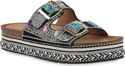 Produktbild von VAN HILL Damen Pantoletten Sandaletten Strass Zierperlen Plateau Schuhe 841100, Farbe: Schwarz, Größe: 39