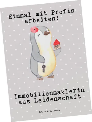 Produktbild von Mr. & Mrs. Panda Grußkarte Immobilienmaklerin Leidenschaft - Grau Pastell - Geschenk, Ausbildung, Ansichtskarte, Postkarte, Ansichtskarten, Immobilienkauffrau, Spruch