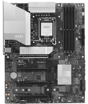 Zdjęcie produktu dla MSI PRO B860-P, Intel, LGA 1851 (Socket V1), Intel Core Ultra (Series 2), LGA 1851, 256 GB, DDR5-SDRAM