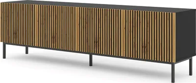 Produktbild von TV-Möbel Philaé mit 4 Türen, Holzoptik und Schwarz, 200cm
