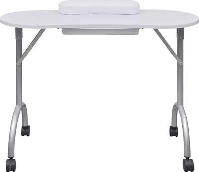 Produktbild von vidaXL Maniküretisch, Weiß, klappbar, mit Rollen, 90x37x68 cm, MDF, pulverbeschichteter Stahl, Polyurethan, Kunstleder, für Profi- & Heimgebrauch, 1 Schublade, inkl. Polyester-Tragetasche, max. 30 kg