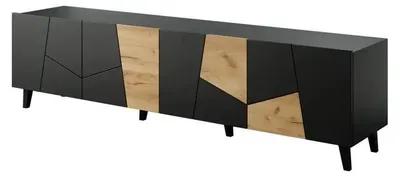 Zdjęcie produktu dla Cama Szafka RTV ETNA 200x42x52 czarny mat + dąb craft, Czarny, Płyta wiórowa, Czarny, Płyta wiórowa, 4 pół., Laminat
