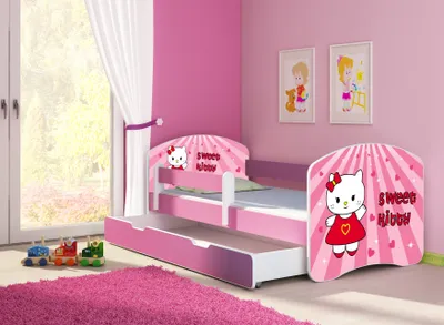 Immagine prodotto di ACMA letto per ragazzi letto per bambini completo di rete a doghe e protezione anticaduta Rosa 15 Sweet Kitty 140x70 + base letto