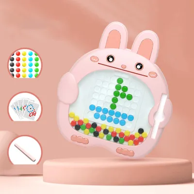 Produktbild von Cartoon Bunny Shaped Magnetic Dot Zeichenbrett Kind Lustiges Gekritzel mit Perlen Lernspielzeug L Pink