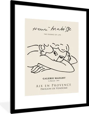 Produktbild von MuchoWow® Gerahmtes Poster Matisse - Frau - Porträt - Strichzeichnung 60x80 cm - Poster mit Schwarzem Bilderrahmen Wandposter Rahmen Foto Bilder - Wohnzimmer - Dekorationen - Prämie