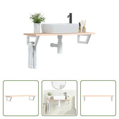 Immagine prodotto di The Living Store Piano lavabo con staffa in acciaio e legno massiccio di rovere