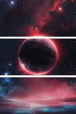 Obrázek produktu pro Dekorace na zeď, sada 3 kusů - Červená planeta se hvězdami - 90 x 60 cm