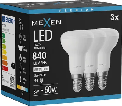 Zdjęcie produktu dla Mexen Nova 3x żarówka LED E14, R50, 8W, Neutralna - 4000K, 840 lm - L103-E14-0840-01x03