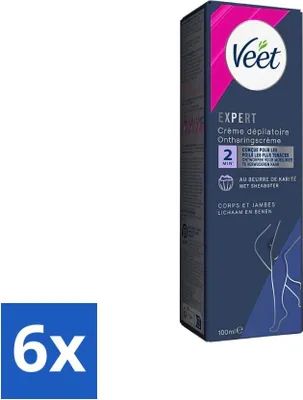 Produktbild von Veet Expert – Enthaarungscreme mit Sheabutter – Körper & Beine – Für alle Hauttypen – 100 ml - Vorteilspack - 6 Stücke