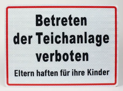 Produktbild von Aluminium Schild reflektierend Betreten der Teichanlage verboten Eltern haften für ihre Kinder 33x24 cm Stärke 2mm